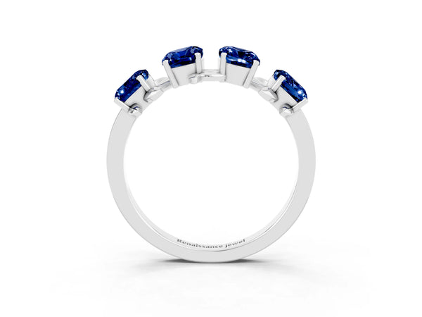 Silver Emerald Cut Blue Sapphire Prong-Set Half Eternity Band