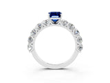 White gold Emerald Cut Blue Sapphire Prong Setting with Side Stones on a Pave Band_3