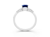 White gold Emerald Cut Blue Sapphire Ring with Side Stones and Four-Prong Setting_39