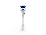 White gold Emerald Cut Blue Sapphire Scattered Round Accent Ring with Prong Setting_26