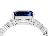White gold Emerald Cut Blue Sapphire Scattered Round Accent Ring with Prong Setting_28
