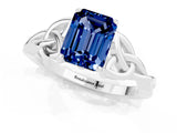 White gold Emerald Cut Blue Sapphire Solitaire Celtic Knot Ring with Four-Prong Setting_13