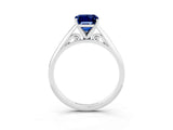 White gold Emerald Cut Blue Sapphire Solitaire Engagement Ring with Cathedral Setting and Four-Prong Mount_111