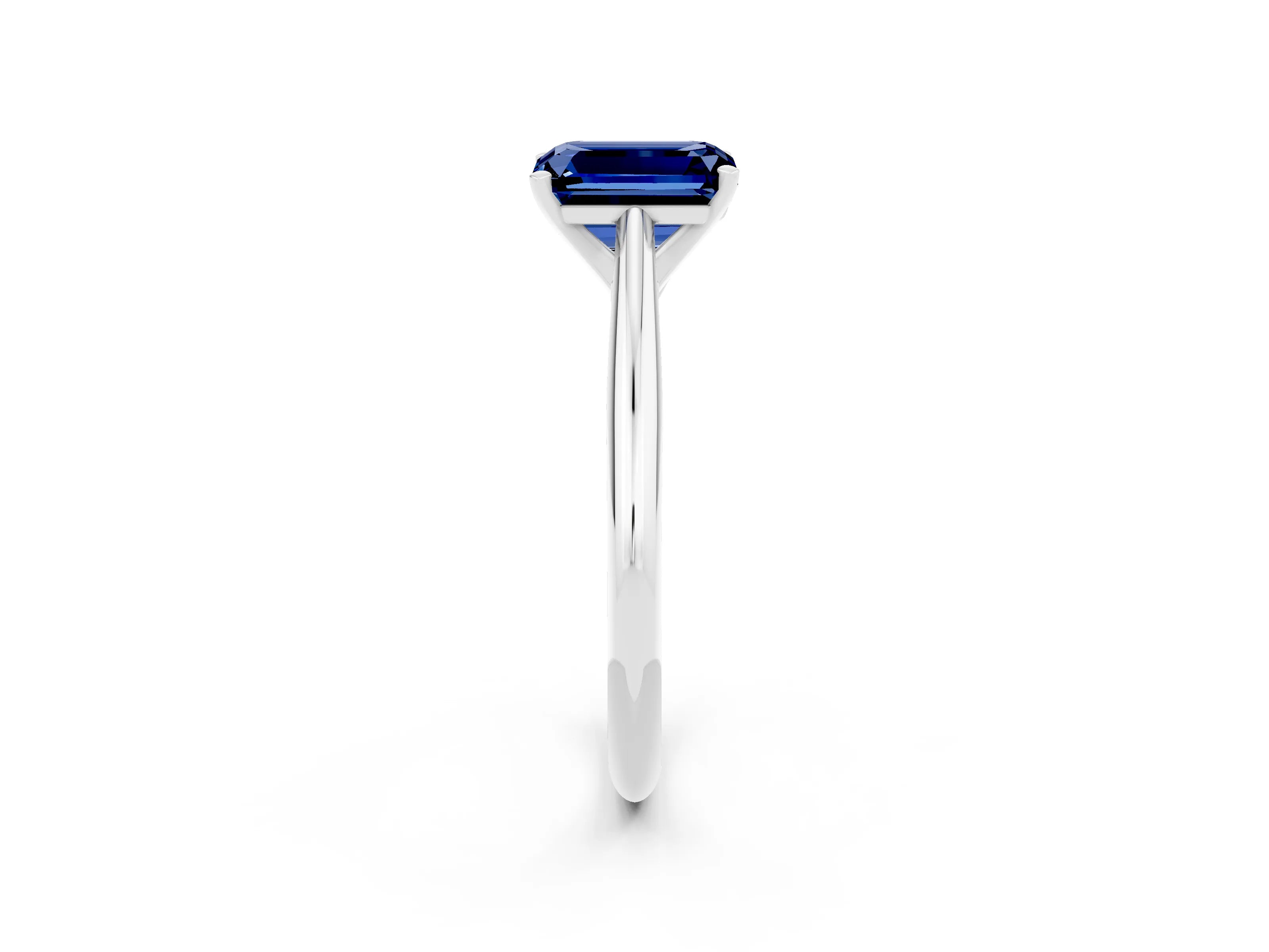 White gold Emerald Cut Blue Sapphire Solitaire Engagement Ring with Cathedral Setting and Four-Prong Mount_14