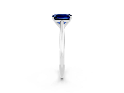 White gold Emerald Cut Blue Sapphire Solitaire Engagement Ring with Cathedral Setting and Four-Prong Mount_14