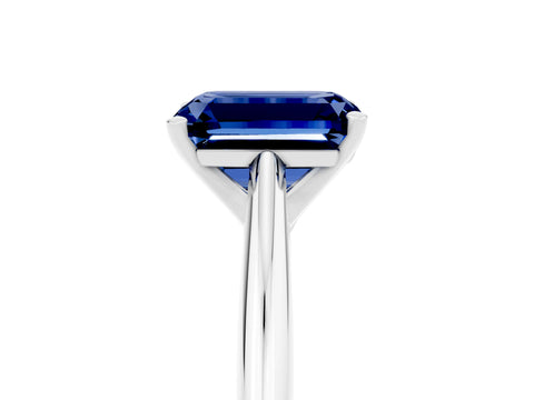 White gold Emerald Cut Blue Sapphire Solitaire Engagement Ring with Cathedral Setting and Four-Prong Mount_17