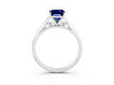 White gold Emerald Cut Blue Sapphire Solitaire Engagement Ring with Cathedral Setting and Four-Prong Mount_33