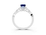 White gold Emerald Cut Blue Sapphire Solitaire Engagement Ring with Celtic Knot Band and Four-Prong Setting_3