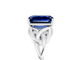 White gold Emerald Cut Blue Sapphire Solitaire Engagement Ring with Celtic Knot Band and Four-Prong Setting_5