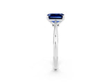 White gold Emerald Cut Blue Sapphire Solitaire Engagement Ring with Classic Band and Four-Prong Setting_14