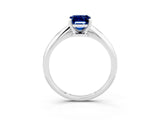 White gold Emerald Cut Blue Sapphire Solitaire Engagement Ring with Classic Band and Four-Prong Setting_15
