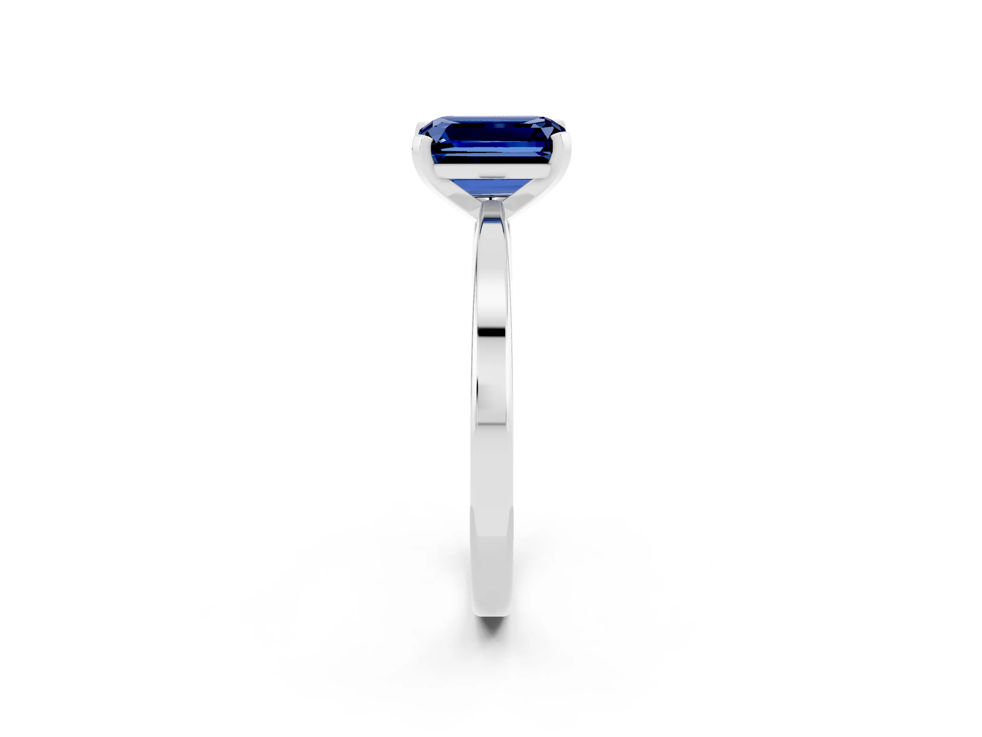 White gold Emerald Cut Blue Sapphire Solitaire Engagement Ring with Classic Band and Four-Prong Setting_26