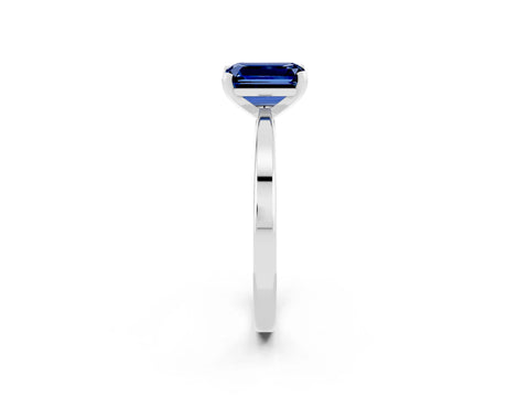 White gold Emerald Cut Blue Sapphire Solitaire Engagement Ring with Classic Band and Four-Prong Setting_26