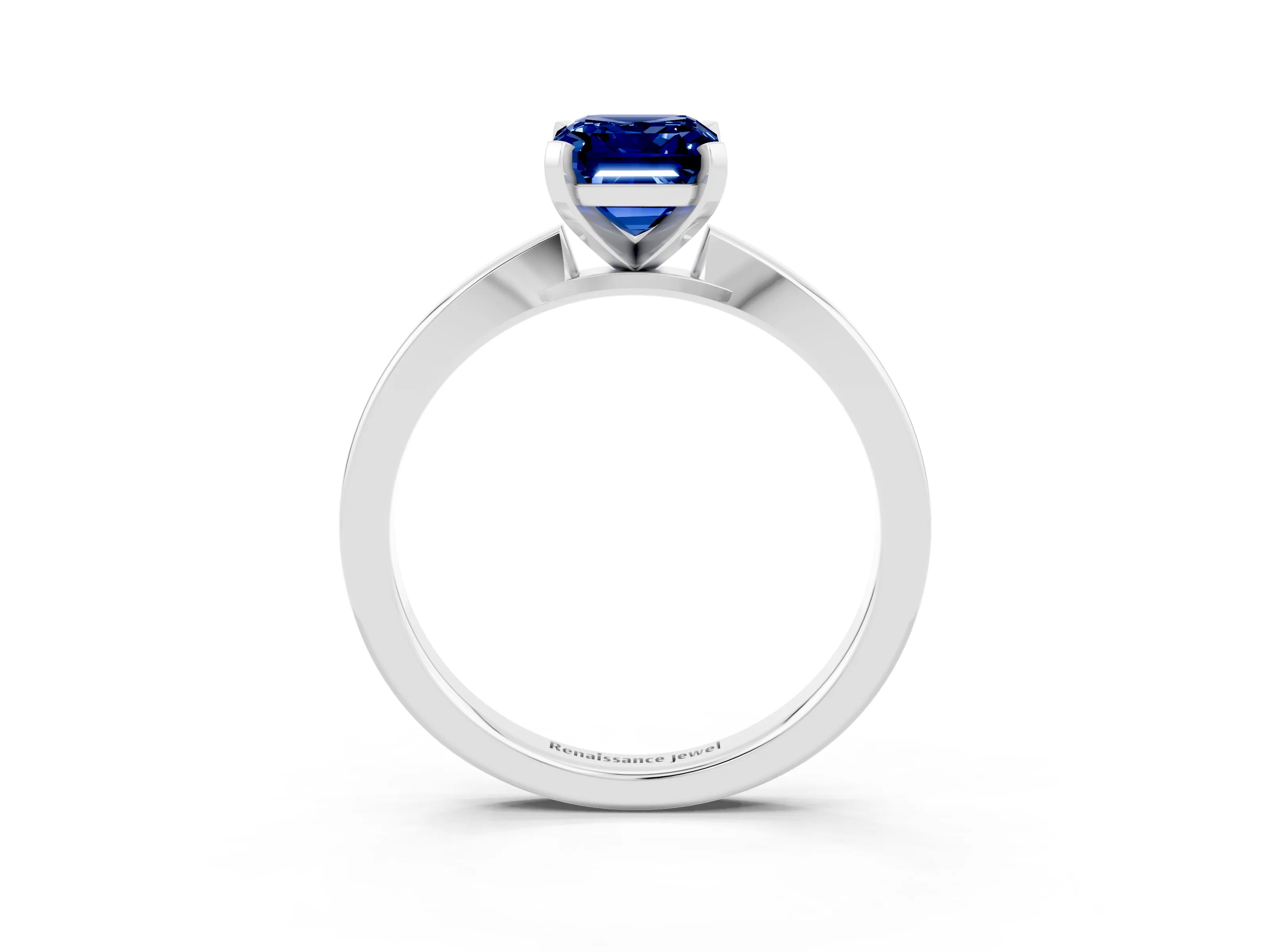White gold Emerald Cut Blue Sapphire Solitaire Engagement Ring with Classic Band and Four-Prong Setting_27