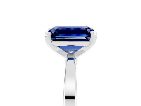 White gold Emerald Cut Blue Sapphire Solitaire Engagement Ring with Classic Band and Four-Prong Setting_29