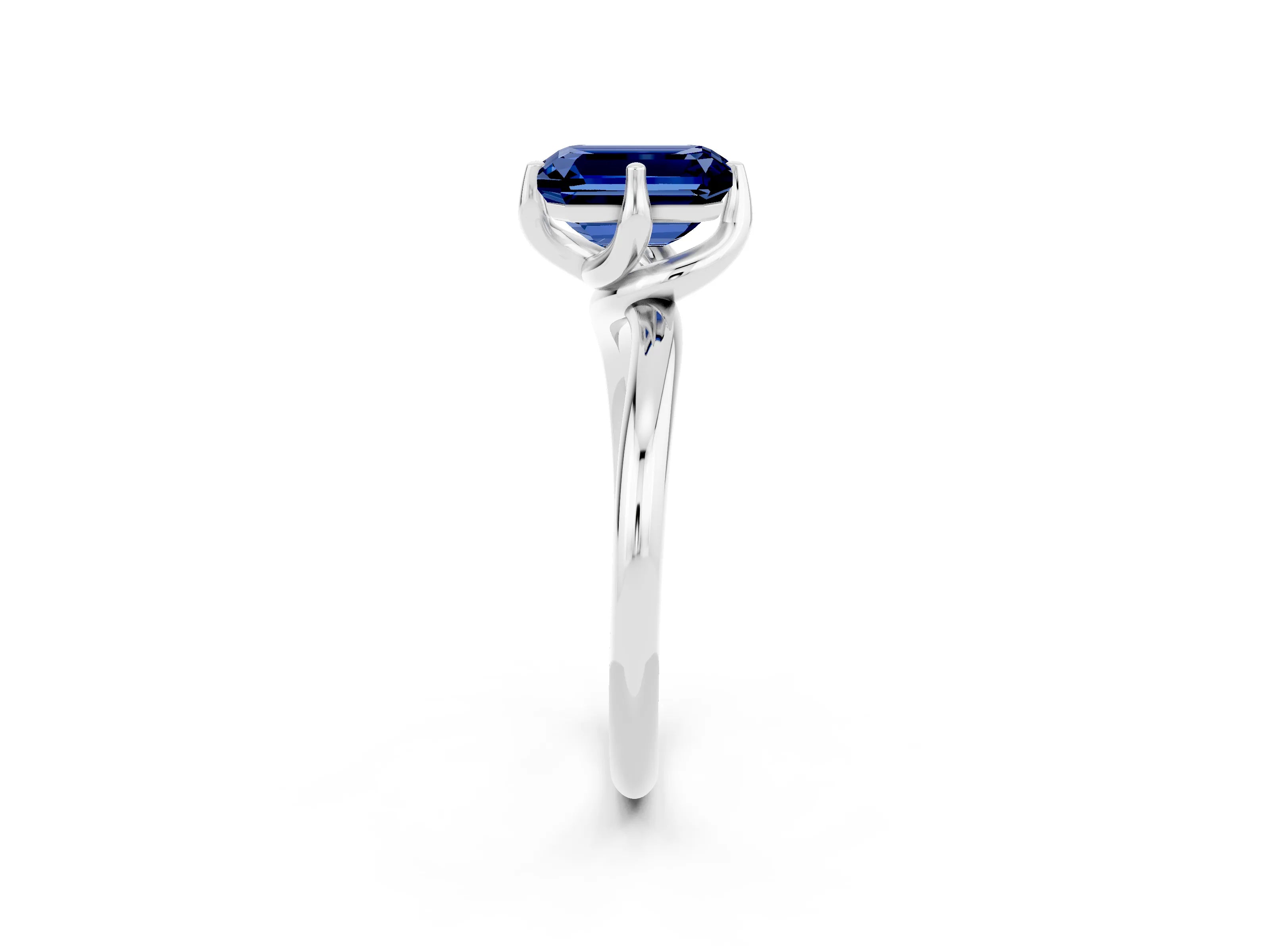 White gold Emerald Cut Blue Sapphire Solitaire Engagement Ring with Four-Prong Setting and Classic Band_14