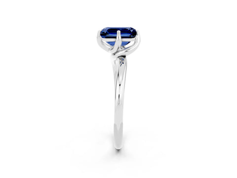 White gold Emerald Cut Blue Sapphire Solitaire Engagement Ring with Four-Prong Setting and Classic Band_14