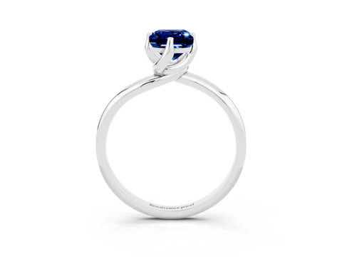 White gold Emerald Cut Blue Sapphire Solitaire Engagement Ring with Four-Prong Setting and Classic Band_15