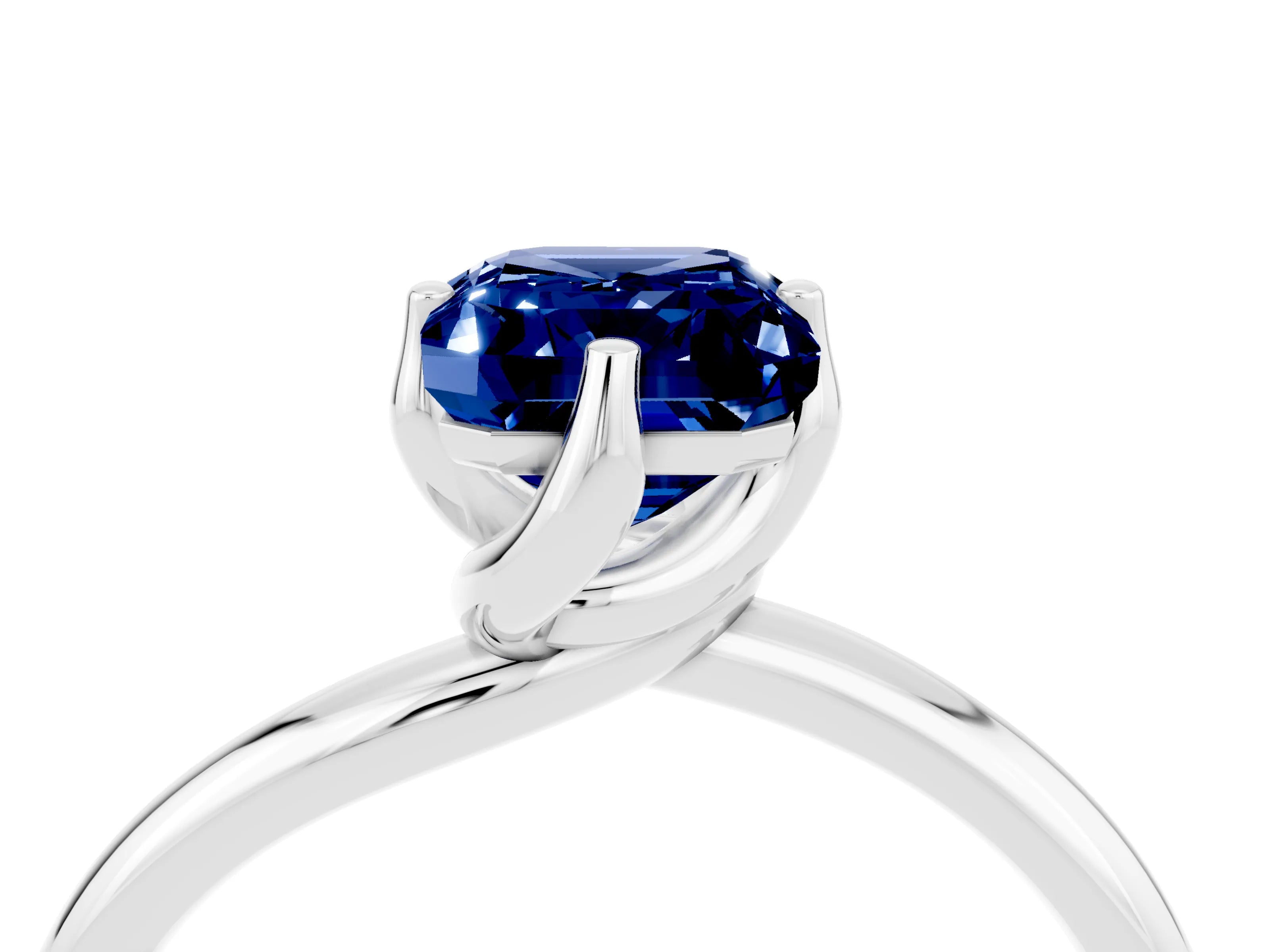 White gold Emerald Cut Blue Sapphire Solitaire Engagement Ring with Four-Prong Setting and Classic Band_16