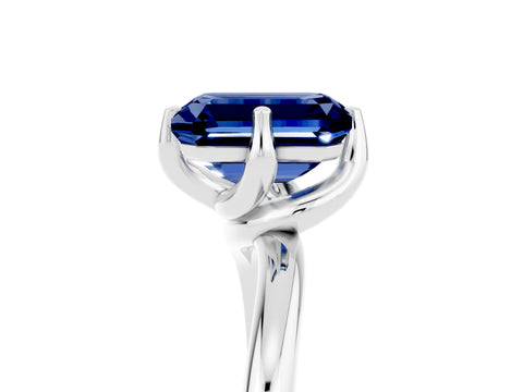 White gold Emerald Cut Blue Sapphire Solitaire Engagement Ring with Four-Prong Setting and Classic Band_17