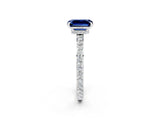 White gold Emerald Cut Blue Sapphire Solitaire Engagement Ring with Pavé Band and Four-Prong Setting_2