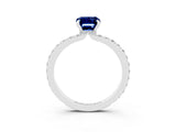 White gold Emerald Cut Blue Sapphire Solitaire Engagement Ring with Pavé Band and Four-Prong Setting_3