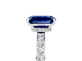 White gold Emerald Cut Blue Sapphire Solitaire Engagement Ring with Pavé Band and Four-Prong Setting_5