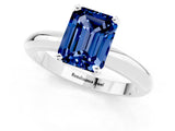 White gold Emerald Cut Blue Sapphire Solitaire Engagement Ring with Round Band and Four-Prong Setting_1