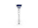 White gold Emerald Cut Blue Sapphire Solitaire Engagement Ring with Round Band and Four-Prong Setting_2
