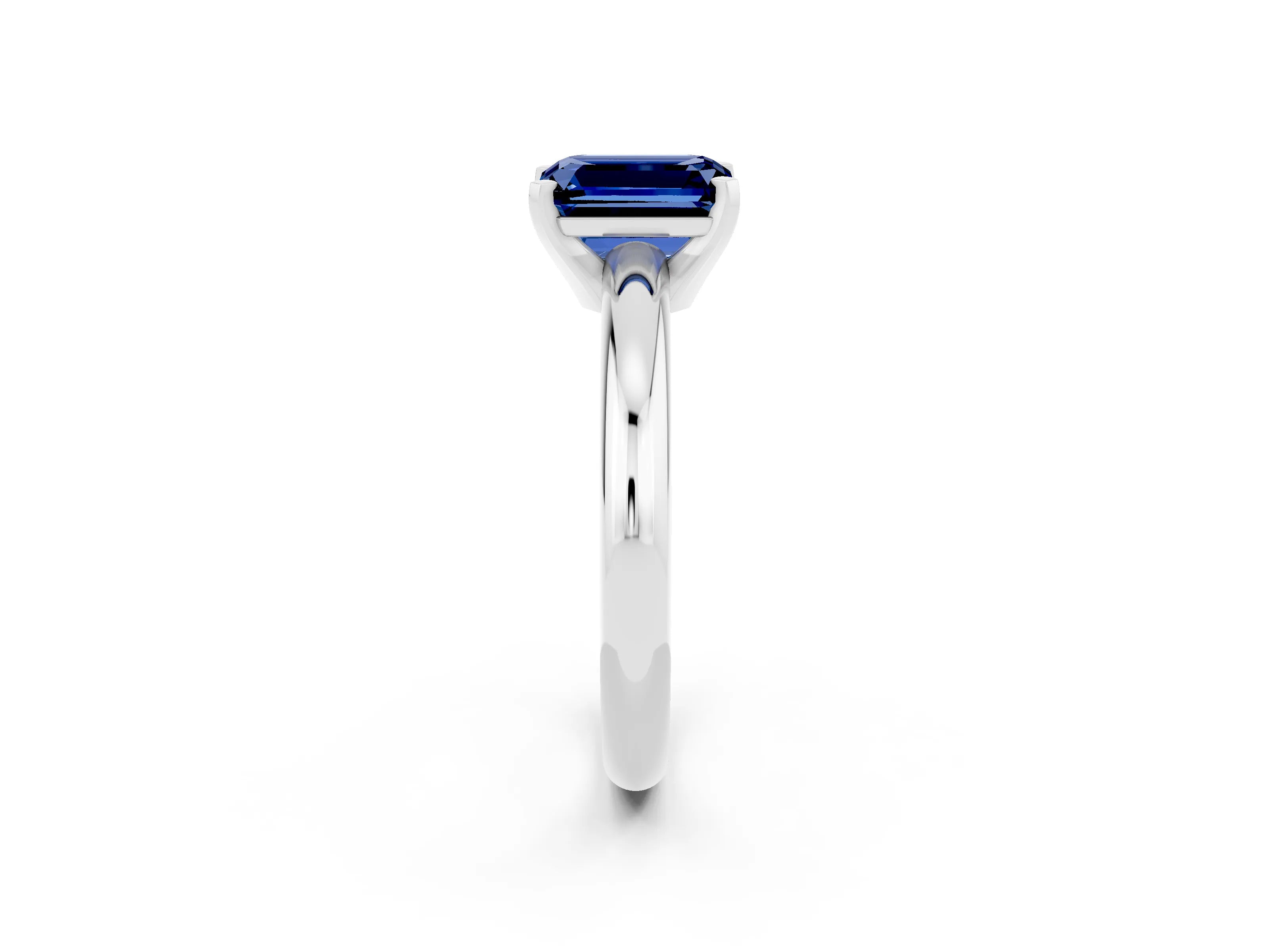 White gold Emerald Cut Blue Sapphire Solitaire Engagement Ring with Round Band and Four-Prong Setting_2