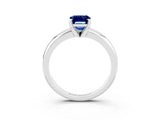 White gold Emerald Cut Blue Sapphire Solitaire Engagement Ring with Round Band and Four-Prong Setting_3