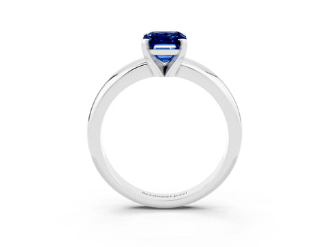 White gold Emerald Cut Blue Sapphire Solitaire Engagement Ring with Round Band and Four-Prong Setting_3