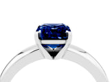 White gold Emerald Cut Blue Sapphire Solitaire Engagement Ring with Round Band and Four-Prong Setting_4