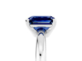 White gold Emerald Cut Blue Sapphire Solitaire Engagement Ring with Round Band and Four-Prong Setting_5
