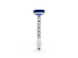 White gold Emerald Cut Blue Sapphire Solitaire Pavé Band with Four-Prong Setting_2