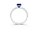 White gold Emerald Cut Blue Sapphire Solitaire Pavé Band with Four-Prong Setting_3