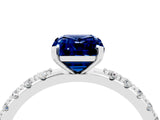 White gold Emerald Cut Blue Sapphire Solitaire Pavé Band with Four-Prong Setting_4