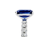 White gold Emerald Cut Blue Sapphire Solitaire Pavé Band with Four-Prong Setting_5