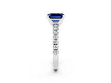 White gold Emerald Cut Blue Sapphire Solitaire Pavé Engagement Ring with Round Band and Prong Setting_14