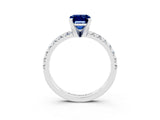 White gold Emerald Cut Blue Sapphire Solitaire Pavé Engagement Ring with Round Band and Prong Setting_15