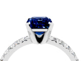 White gold Emerald Cut Blue Sapphire Solitaire Pavé Engagement Ring with Round Band and Prong Setting_16