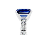 White gold Emerald Cut Blue Sapphire Solitaire Pavé Engagement Ring with Round Band and Prong Setting_17