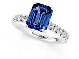 White gold Emerald Cut Blue Sapphire Solitaire Pavé Engagement Ring with Round Band and Prong Setting_73