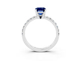 White gold Emerald Cut Blue Sapphire Solitaire Pavé Engagement Ring with Round Band and Prong Setting_75