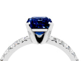White gold Emerald Cut Blue Sapphire Solitaire Pavé Engagement Ring with Round Band and Prong Setting_76