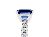 White gold Emerald Cut Blue Sapphire Solitaire Pavé Engagement Ring with Round Band and Prong Setting_77