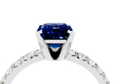 White gold Emerald Cut Blue Sapphire Solitaire Pavé Engagement Ring with Round Band and Prong Setting_88