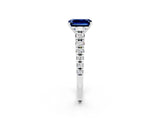 White gold Emerald Cut Blue Sapphire Solitaire Ring with Cathedral Setting and Pavé Band_2