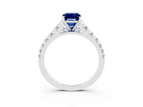White gold Emerald Cut Blue Sapphire Solitaire Ring with Cathedral Setting and Pavé Band_3