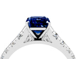 White gold Emerald Cut Blue Sapphire Solitaire Ring with Cathedral Setting and Pavé Band_4